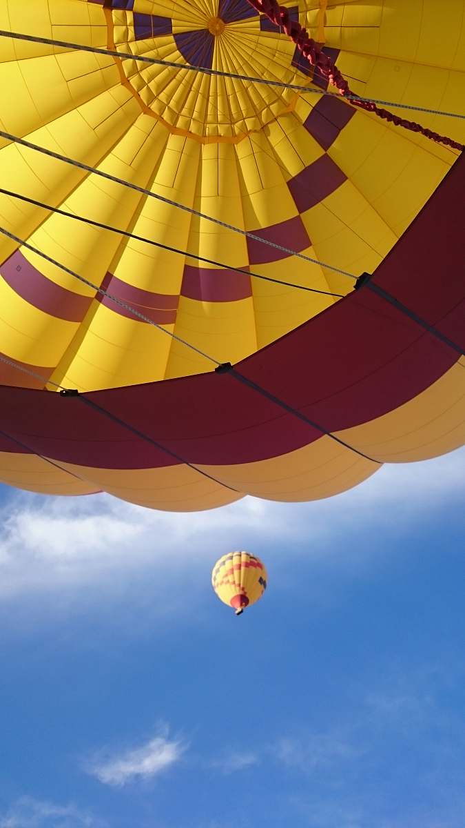 hot air balloon low angle photograph of yellow and red hot air balloon aircraft